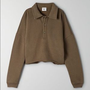 Sunday Best Cropped Fleece Polo in Army Green